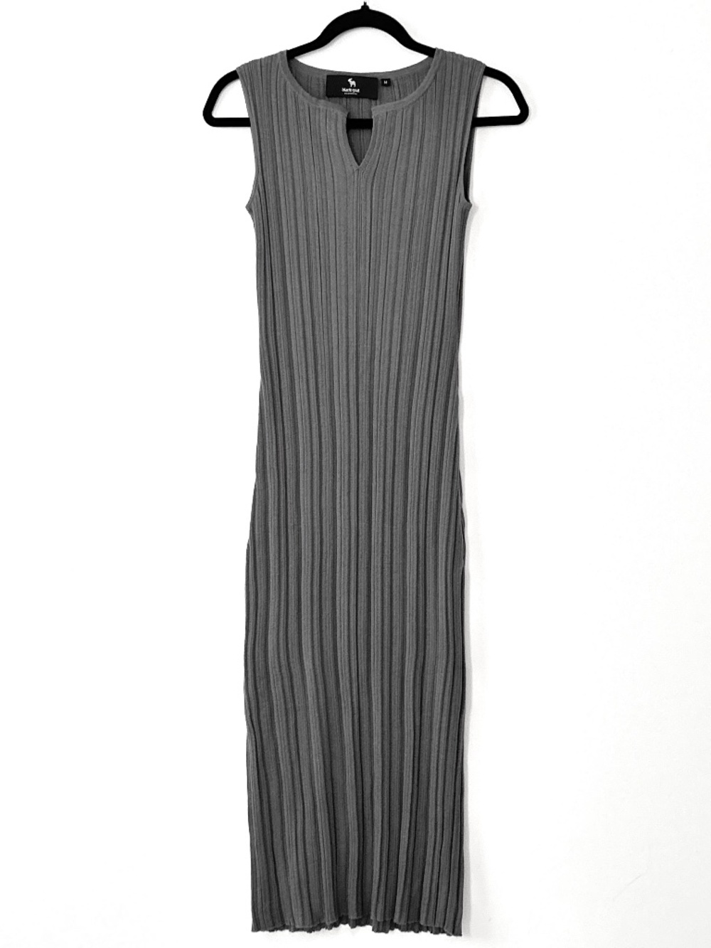 Black Goat Cashmere Gray Ribbed Knit Cashmere & Silk Maxi Dress